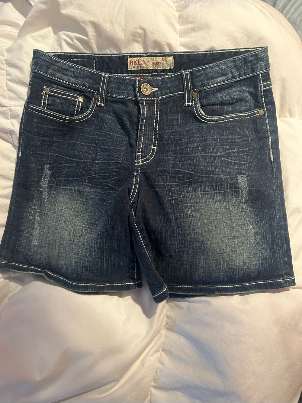 BKE Women's Dark Stretch Denim Shorts with Contrast Stitching
